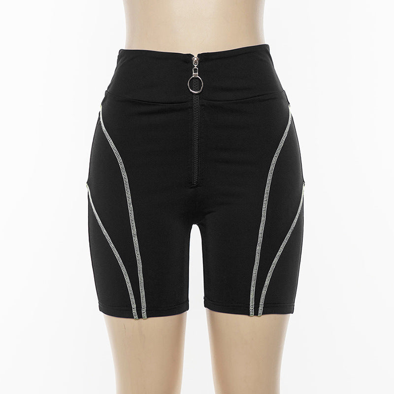 Reflective letter print sports fitness five-point pants
