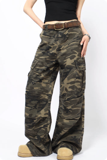 American Retro Washed Camouflage Cargo Pants For Men And Women