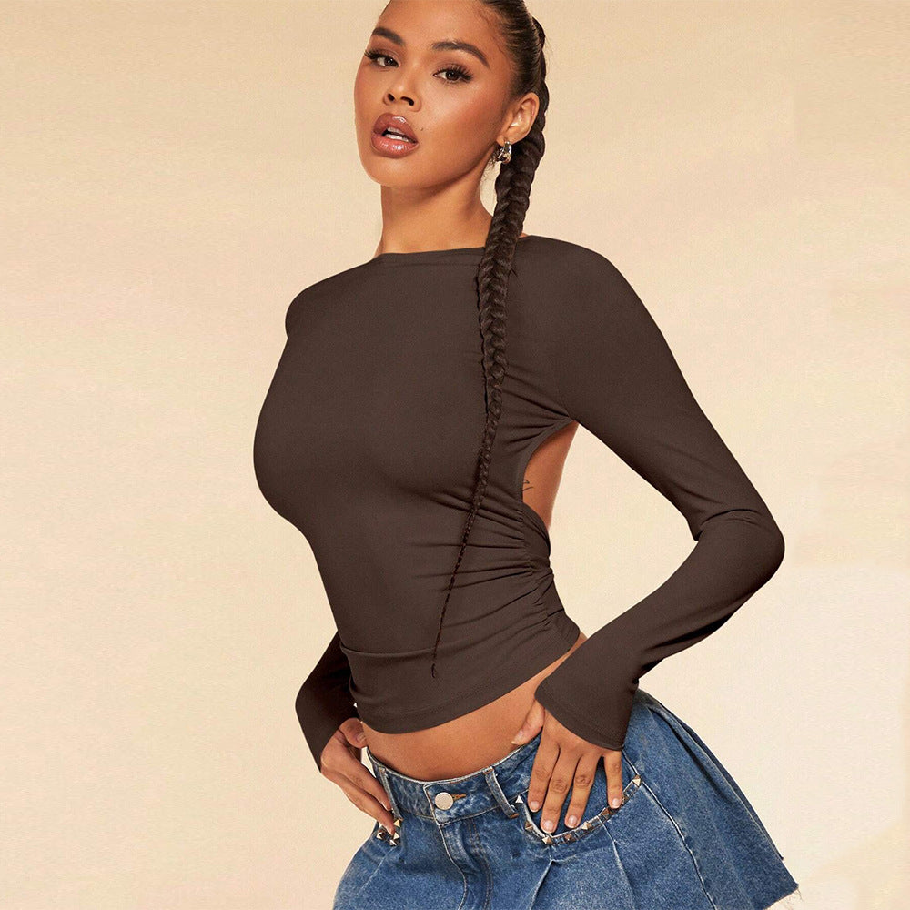 Sexy Style T-shirt Autumn And Winter Europe And America Backless Design Short Top Women