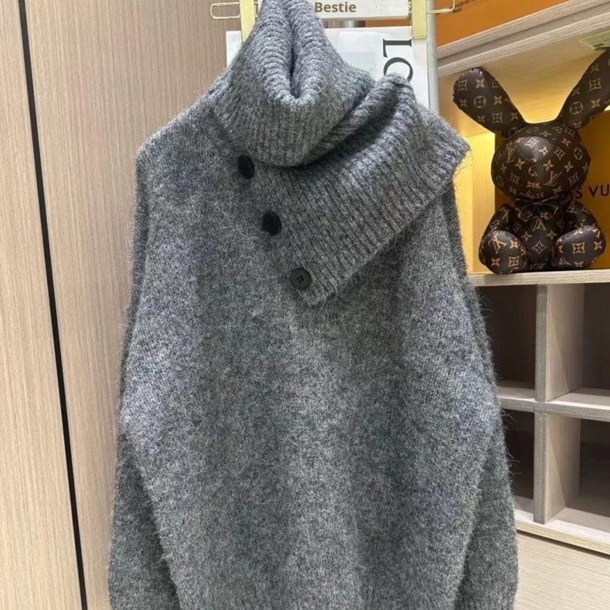 Premium Lazy Style High-neck Thick Sweater Women Loose Scarf Two-piece Set