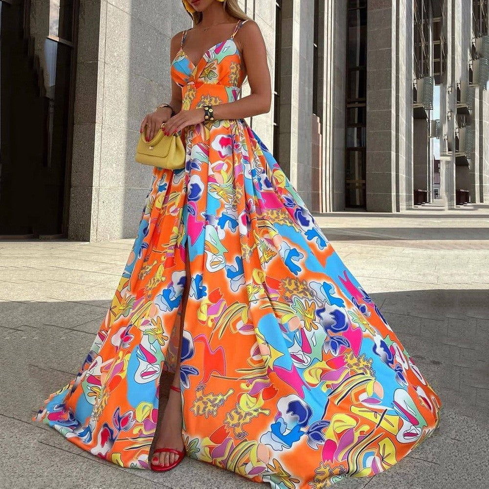 Chiffon Printed Dress Bohemian Vacation Style