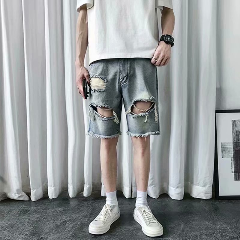 Summer Thin Ripped Denim Shorts For Men