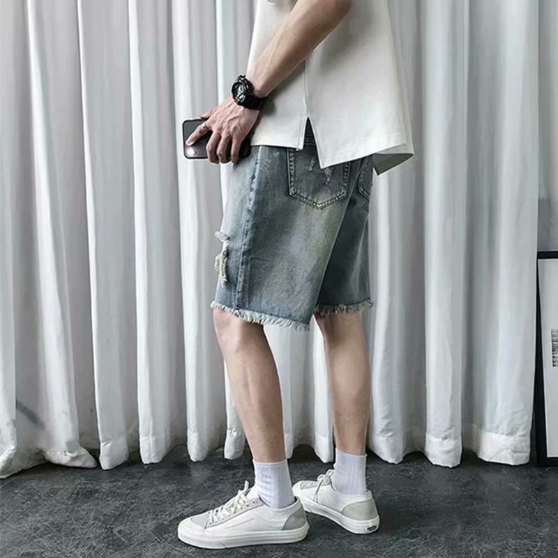 Summer Thin Ripped Denim Shorts For Men