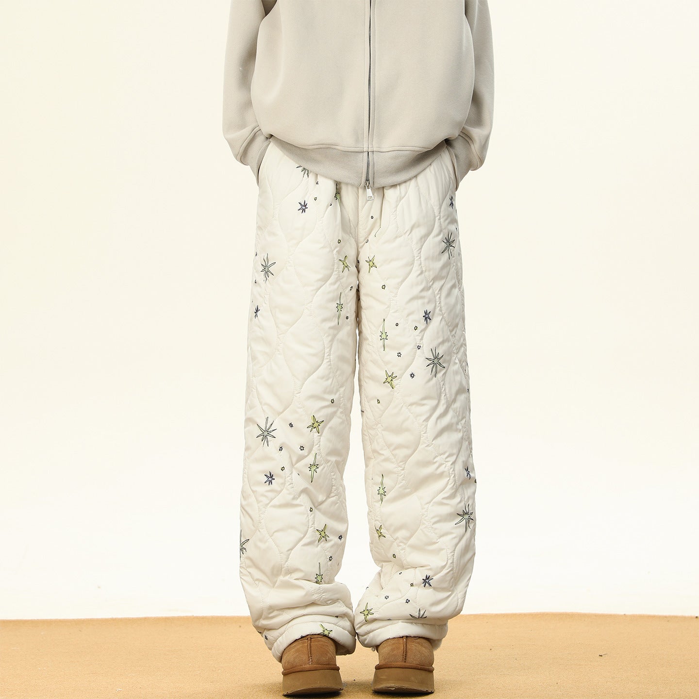 Men Winter Fleece-lined And Thickened Wide-leg Pants