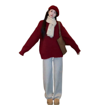 Premium Lazy Style High-neck Thick Sweater Women Loose Scarf Two-piece Set