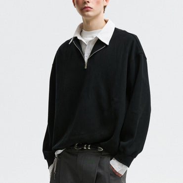 Fake Two-piece Polo Collar Sweatshirt Men Autumn College Style