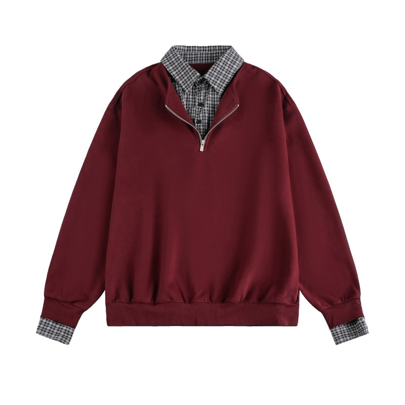 Fake Two-piece Polo Collar Sweatshirt Men Autumn College Style