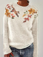 Round Neck Long Sleeve Casual Floral Print Leisure Vacation Sweater
