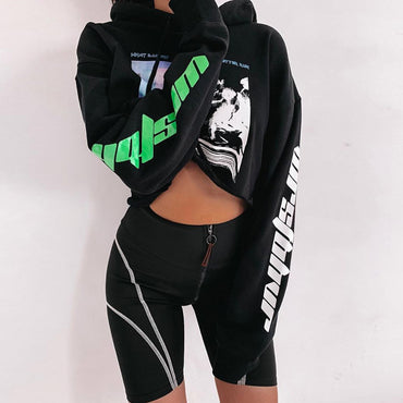 Reflective letter print sports fitness five-point pants