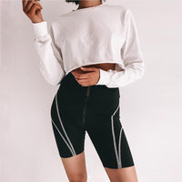 Reflective letter print sports fitness five-point pants