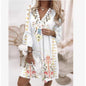 V-neck Printed Lace Stitching Casual Vacation Style Dress