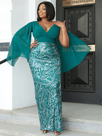 Missord V Neck Contrast Sequin PlUS SIZE Women Formal Green