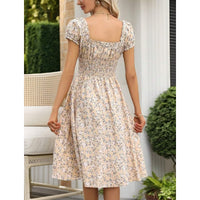 Women's Floral Summer Dress Casual Short Sleeve Ruffle Flowy Midi Sundress Boho Beach Vacation Dress