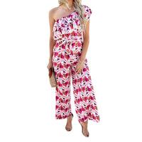 Casual Vacation Style Shoulder Wooden Ear Jumpsuit For Women