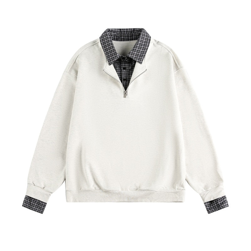 Fake Two-piece Polo Collar Sweatshirt Men Autumn College Style