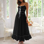 Casual Vacation Style Pleated Ruffled High Waist Sling Dress Women