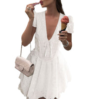 Casual Vacation Style Solid Color Hollow Dress Women