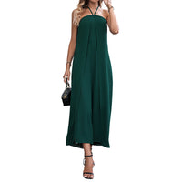 Vacation Casual Solid Color Long Halter Jumpsuit