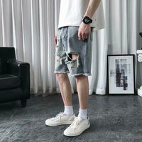 Summer Thin Ripped Denim Shorts For Men