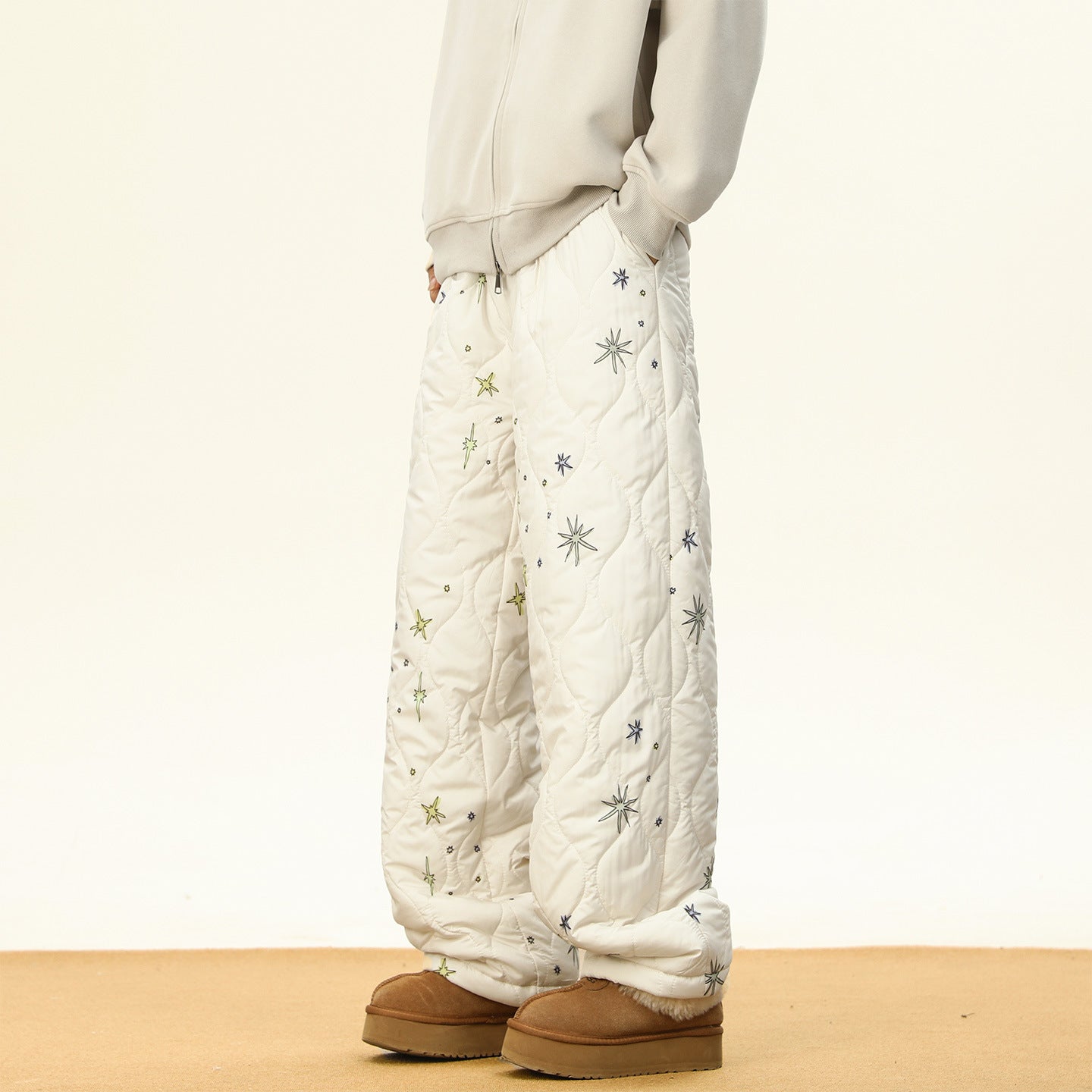 Men Winter Fleece-lined And Thickened Wide-leg Pants