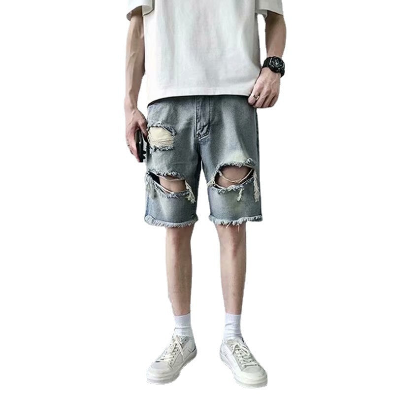 Summer Thin Ripped Denim Shorts For Men