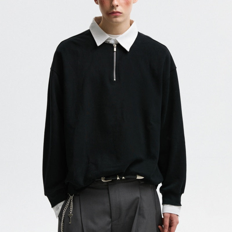 Fake Two-piece Polo Collar Sweatshirt Men Autumn College Style