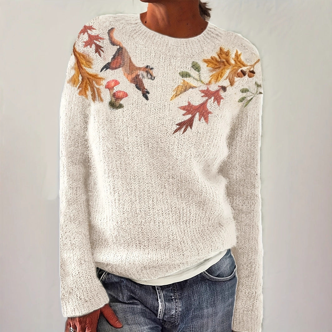 Round Neck Long Sleeve Casual Floral Print Leisure Vacation Sweater