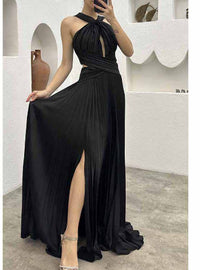 Sleeveless Solid Color Irregular Long Dress  Formal For Women