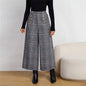 Women's Spring Fashion Plaid Wide-Leg Ninth Pants With Double-Breasted Decoration For Daily Office Wear