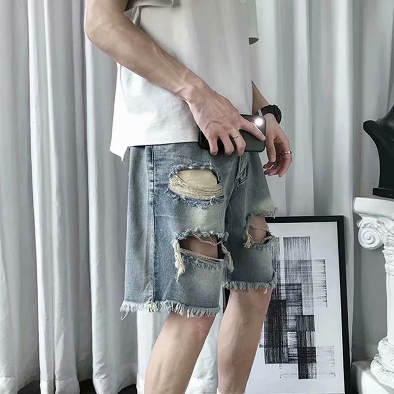 Summer Thin Ripped Denim Shorts For Men