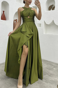 Sleeveless Solid Color Irregular Long Dress  Formal For Women