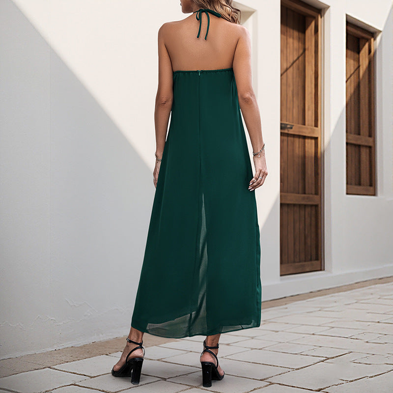 Vacation Casual Solid Color Long Halter Jumpsuit