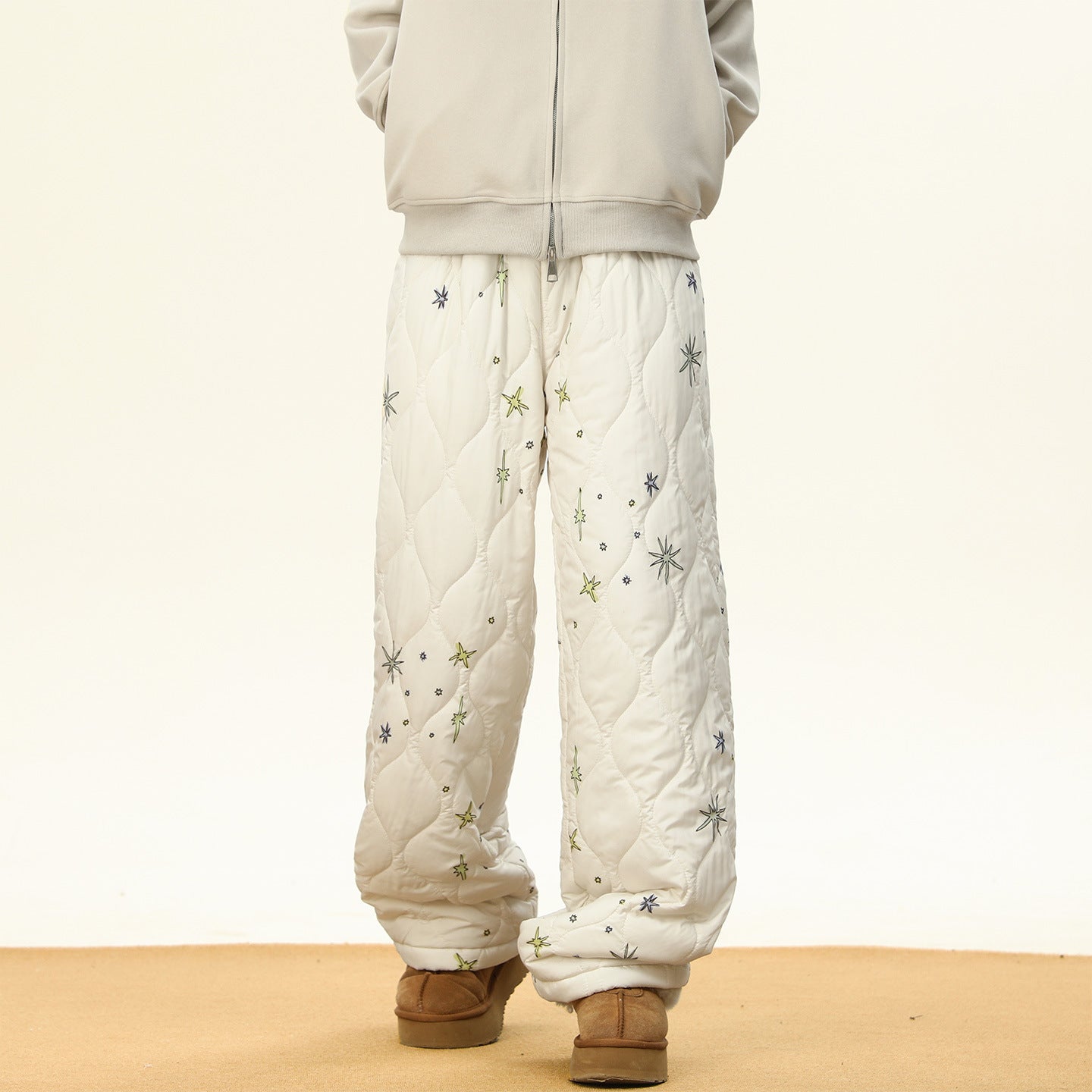 Men Winter Fleece-lined And Thickened Wide-leg Pants