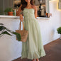 Casual Vacation Style Pleated Ruffled High Waist Sling Dress Women
