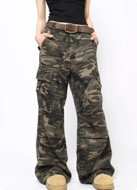 American Retro Washed Camouflage Cargo Pants For Men And Women