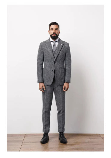 Britishstyle Wool Herringbone Blazer Men's Plussize Formal Wear Business And Fashion Suit